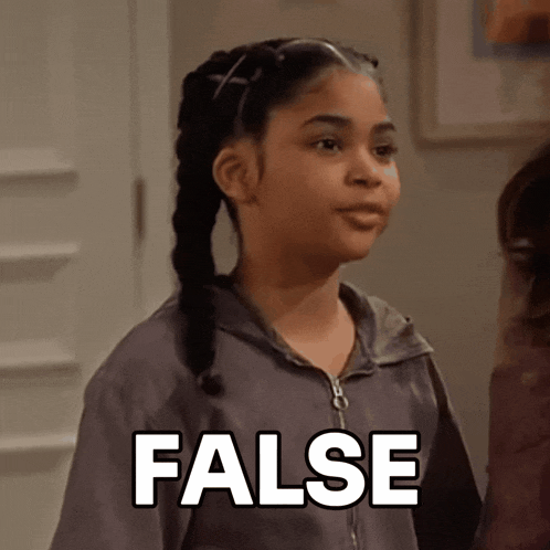 a girl in a gray jacket with the word false on her face