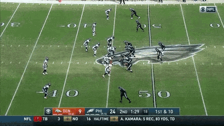 a football game between the denver broncos and the philadelphia eagles is being played