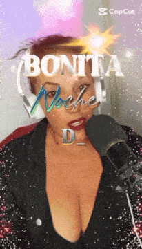 a woman with headphones and a microphone says bonita noche d.