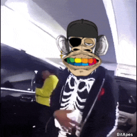 a man wearing a skeleton costume with a monkey face on his face