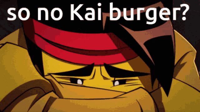 a cartoon character with the words so no kai burger written above him