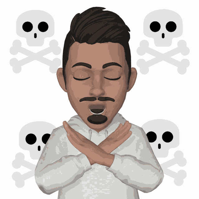 a man with his eyes closed is surrounded by crossed bones