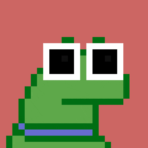 a pixel art of a green frog holding a blue object