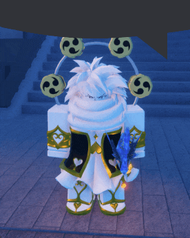 a cartoon character is standing in front of stairs with a speech bubble in the background
