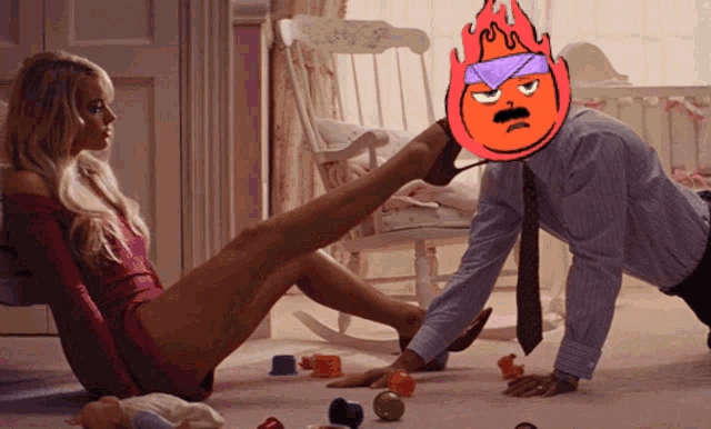 a man is putting his foot on a woman 's foot