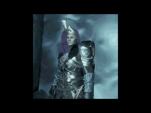 a man with purple hair and a crown on his head