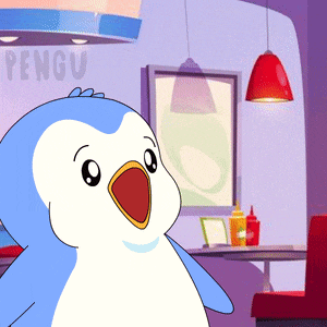 a cartoon penguin is standing in front of a sign that says ' pengu '