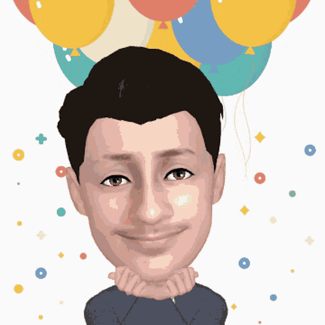 a cartoon of a man with balloons behind him