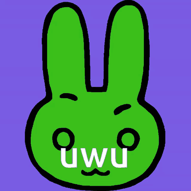 a green bunny with the word uwu written in white