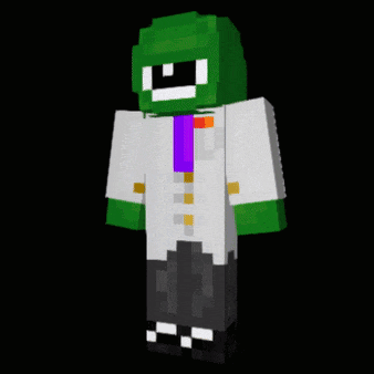 a minecraft character is wearing a white suit and a green hat