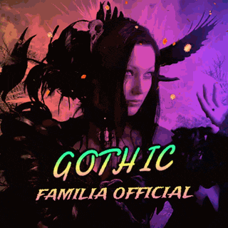 a poster for gothic familia official with a woman and birds