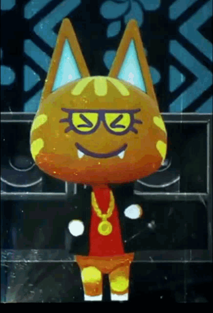 a cartoon cat is wearing sunglasses and a gold chain around his neck