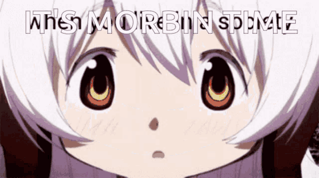 a close up of a girl 's face with the words " who 's morbin spike " written above her