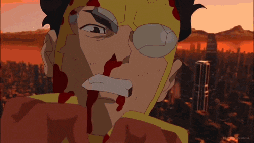 a cartoon of a man with blood coming out of his face