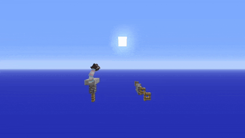 the sun is shining brightly over the ocean and a few blocks are floating in the water