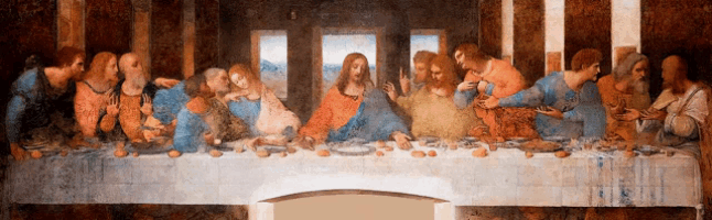 a painting of the last supper with jesus surrounded by people