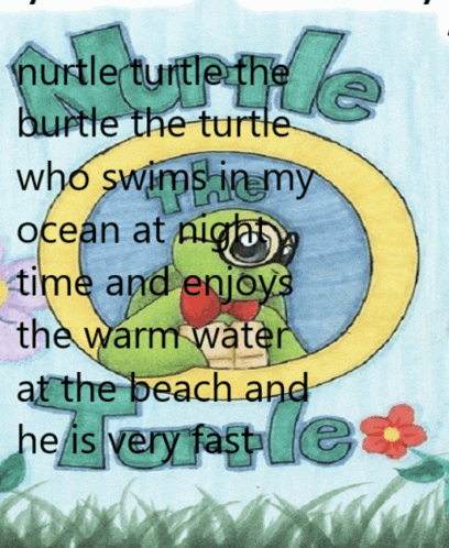 nurtle turtle the burtle the turtle who swims in my ocean at night time and enjoys the warm water at the beach and the is very fast