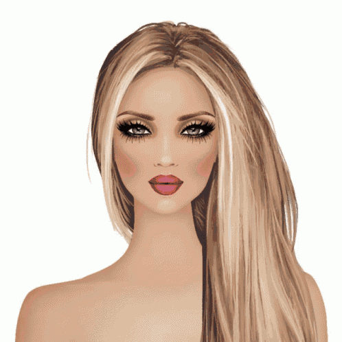 a woman with long blonde hair has pink lips