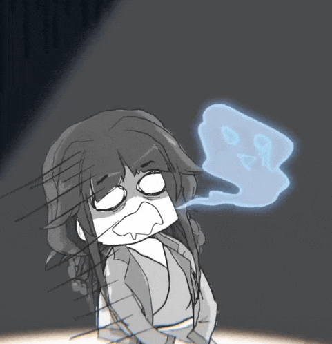 a cartoon of a girl with a ghost coming out of her mouth