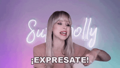 a woman in front of a neon sign that says su molly