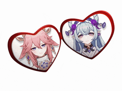 a couple of hearts with anime characters inside of them