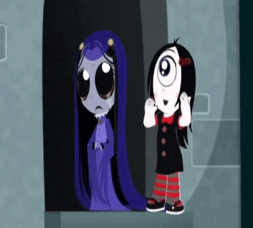 a cartoon of a girl standing next to another girl