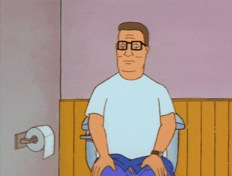 a cartoon character sitting on a toilet with a roll of toilet paper behind him