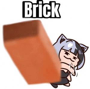 a cartoon girl is kicking a brick with the word brick behind her .
