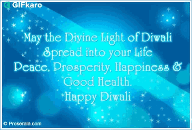 a blue background with the words may the divine light of diwali spread into your life peace prosperity happiness & good health