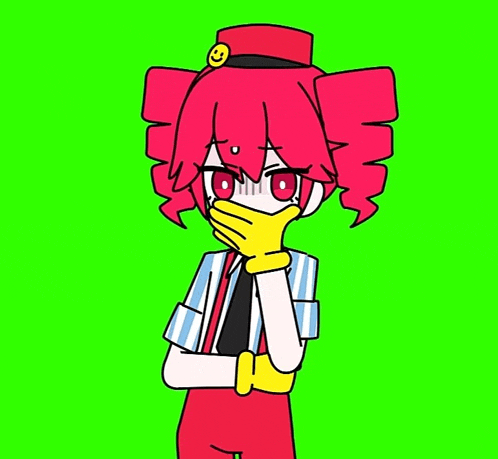 a cartoon girl with red hair is covering her mouth with her hand on a green screen .