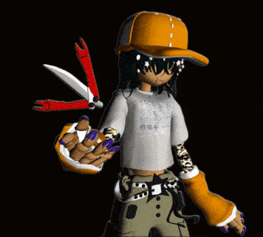 a cartoon character is holding a pair of scissors in his right hand