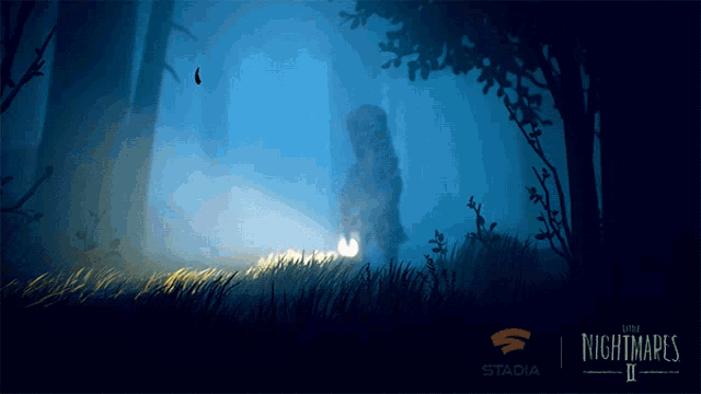 a poster for little nightmares ii shows a person in the woods
