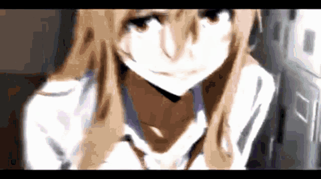 a close up of a anime girl with long blonde hair