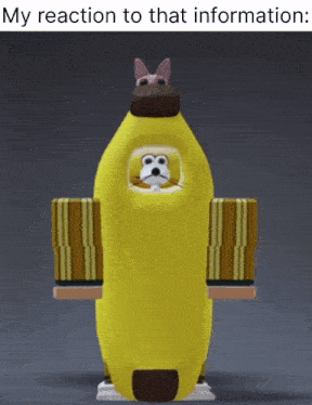 a picture of a dog in a banana suit with the caption my reaction to that information