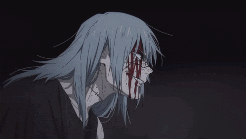 a drawing of a person with blood coming out of their mouth