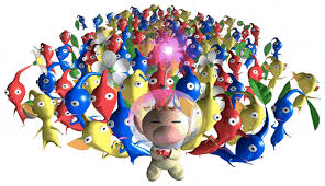 a cartoon character is surrounded by a bunch of colorful fish and a pink light .