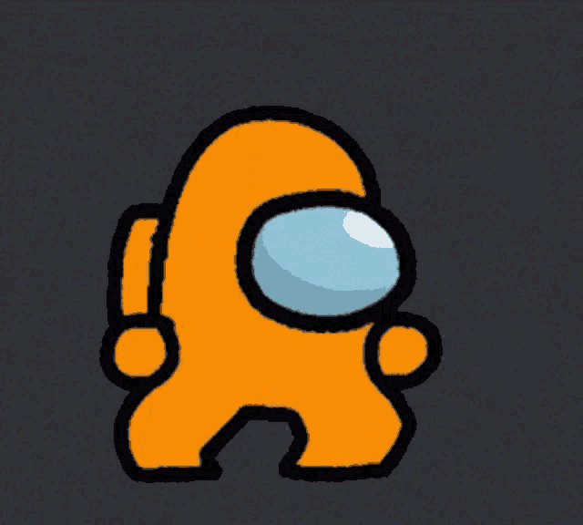 an orange among us character with bubbles around his head on a black background