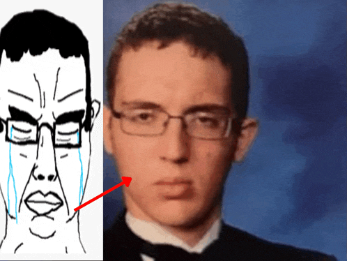 a drawing of a man with glasses is next to a picture of a man with glasses