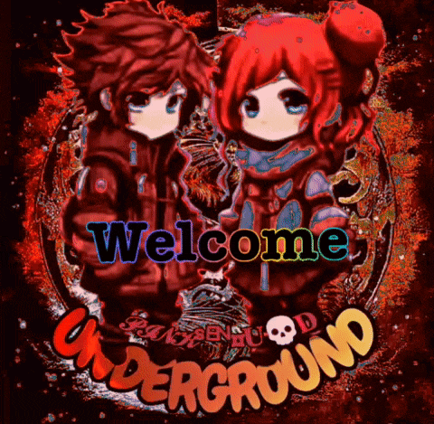 a welcome underground sign with a boy and girl