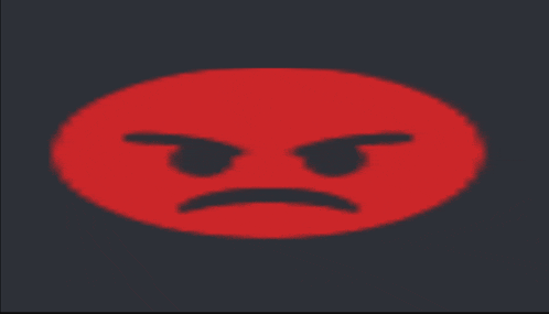 a red angry face with a black mustache on a black background