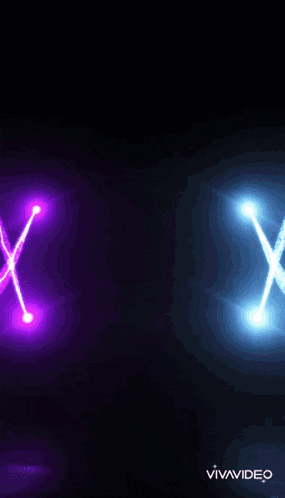 a purple and a blue lightning strike in the dark