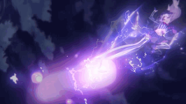 a purple light is coming out of a hole in the ground