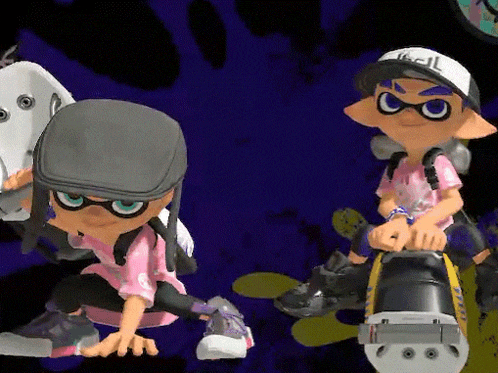 a cartoon character wearing a hat with the letter l on it is sitting next to another cartoon character