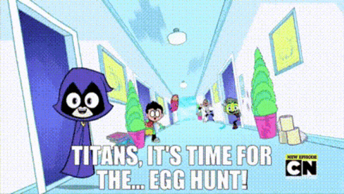 a cartoon of raven from teen titans go is standing in a hallway with other characters .