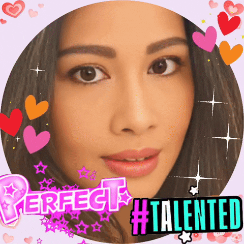 a woman 's face is surrounded by hearts and the words " perfect #talented "