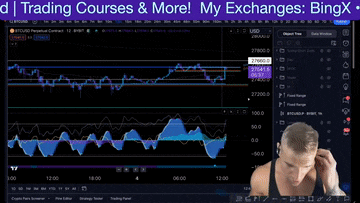 a man stands in front of a screen that says trading courses & more my exchanges bingx zc
