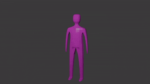 a low poly model of a purple man standing with his hands on his hips .