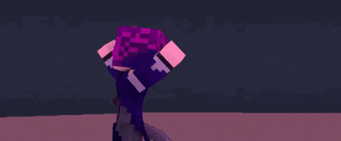 a minecraft character with purple hair and a sword