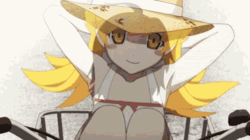 a girl wearing a hat and a bikini is sitting on a bike