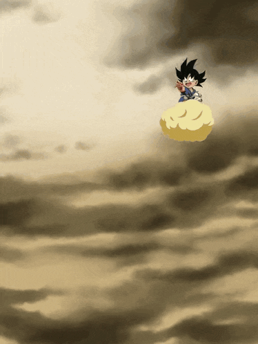 a cartoon of a person flying on a cloud